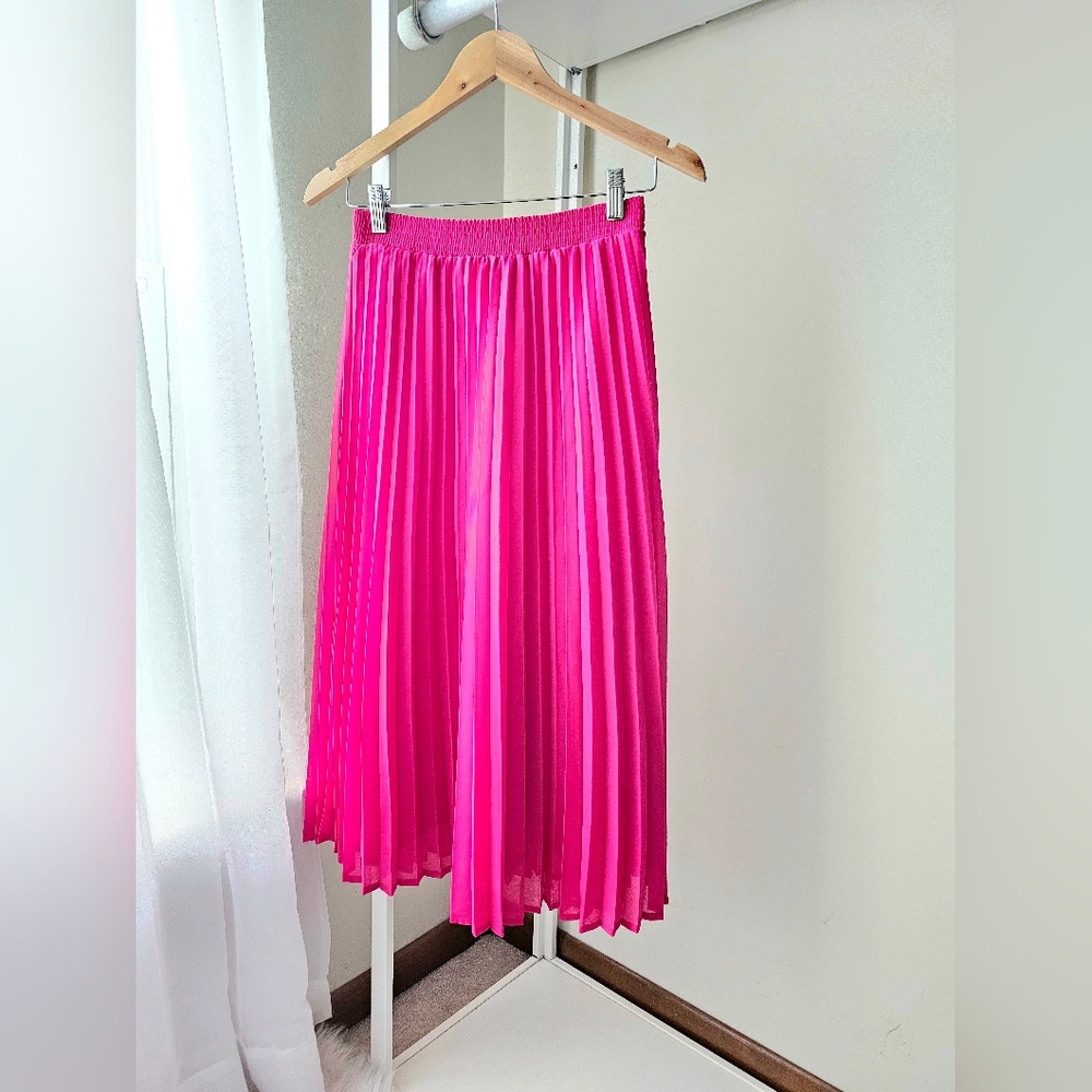 a new day Vibrant Pink A-Line Pleated Midi Skirt